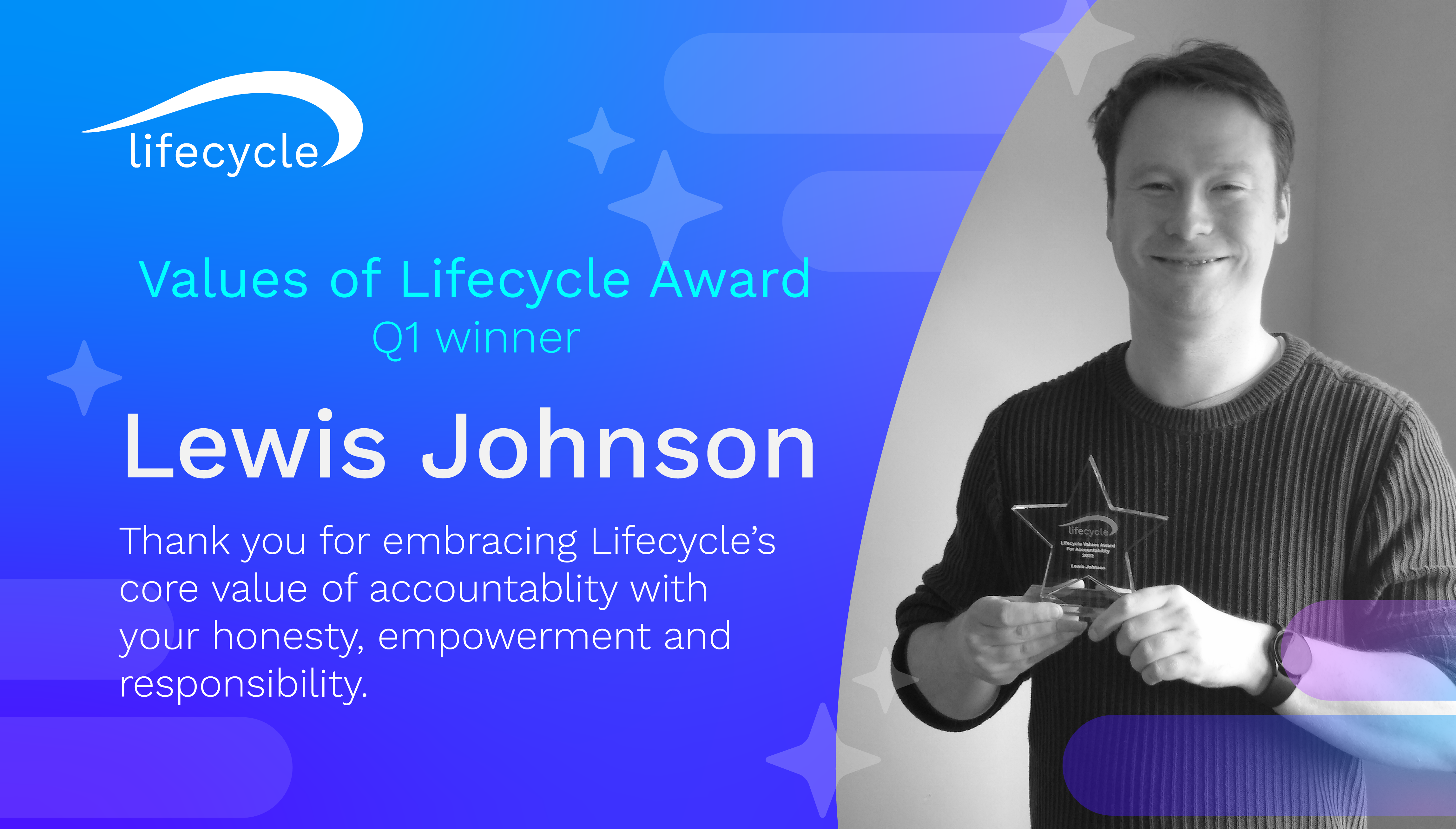 Lewis Johnson wins the Q1 Values of Lifecycle Award!